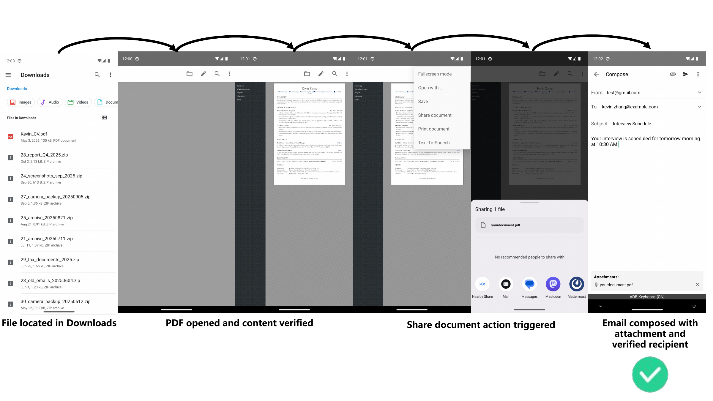 Successful email task execution after EvoSkill-GUI skill revision.